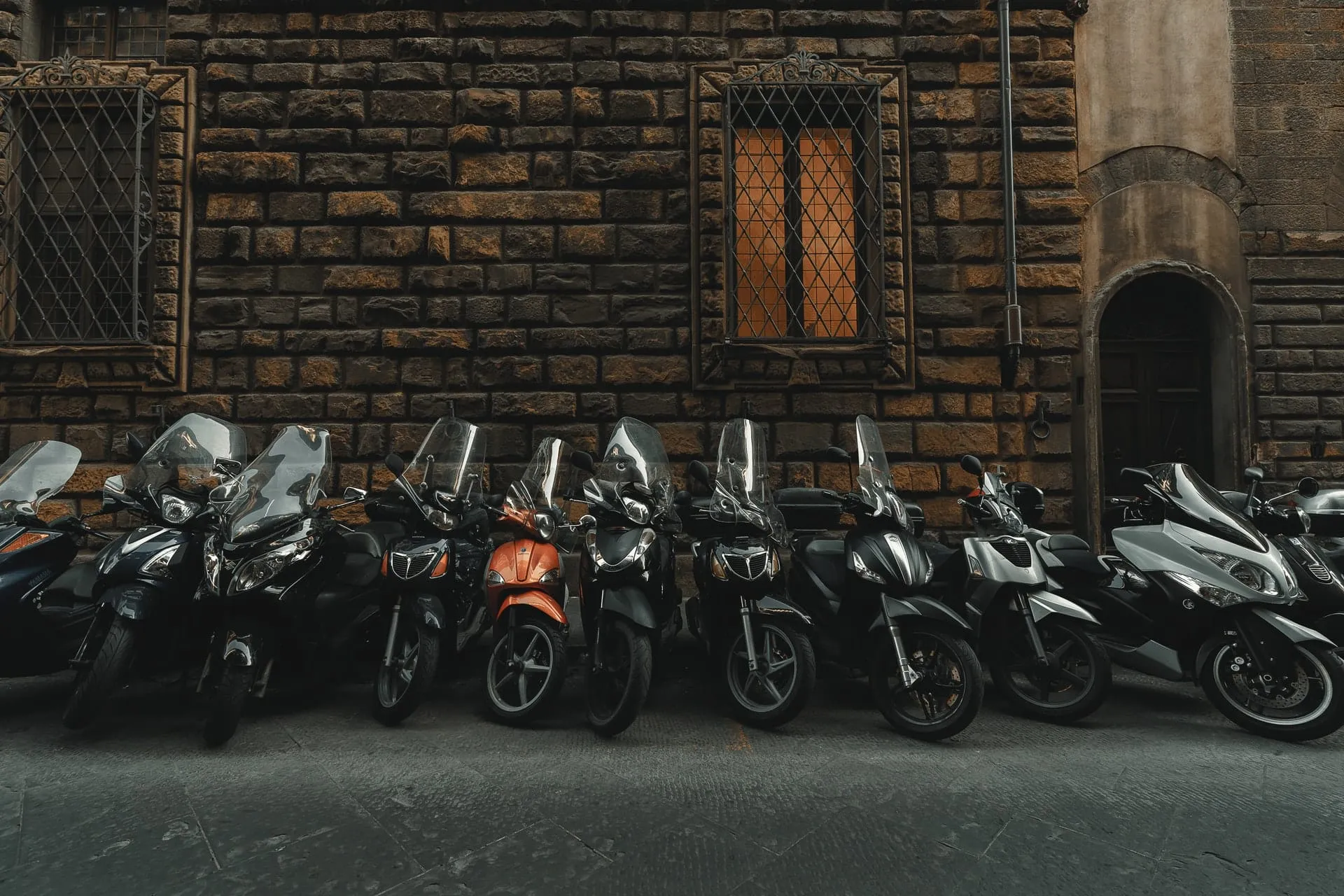 Motorcycles parked one stands out