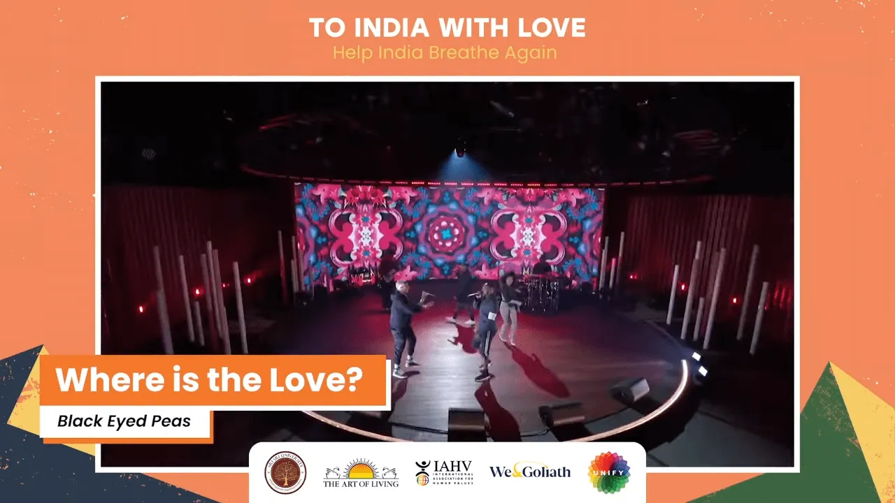 To India With Love virtual benefit concert stage with the Black Eyed Peas performing Where Is the Love