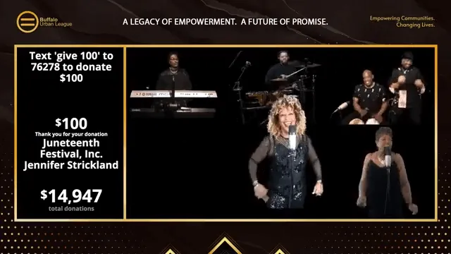Livestream donation screen for a Juneteenth festival showing the amount raised