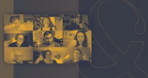 Virtual Event Innovators Help Non-Profits Pivot Their Events Online with up to 7X Attendance and 3X Revenue Video call grid of nonprofit attendees behind a We and Goliath ampersand