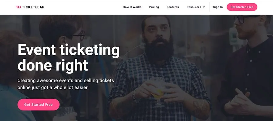 Screenshot of the Ticketleap homepage