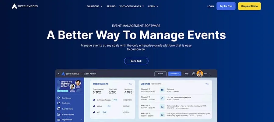 Screenshot of the Accelevents homepage