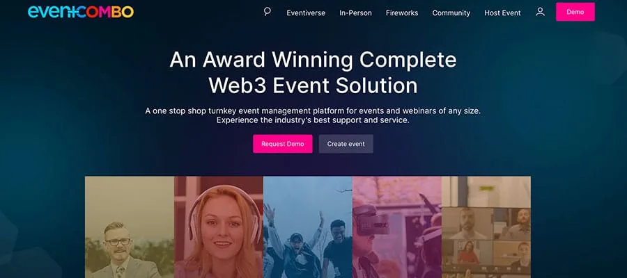 Screenshot of the Eventcombo homepage