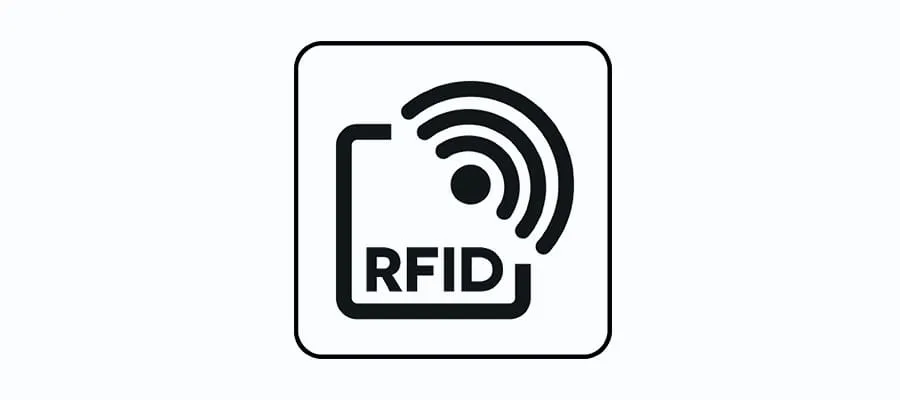 A black and white RFID symbol on a white background for mobile event apps.