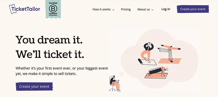 A website for online event sign up with a picture of a man and a woman.