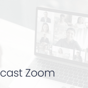 Webinar Wonders: How to Broadcast Zoom Meetings with Ease A laptop prominently displaying the words "broadcast zoom" on its surface.