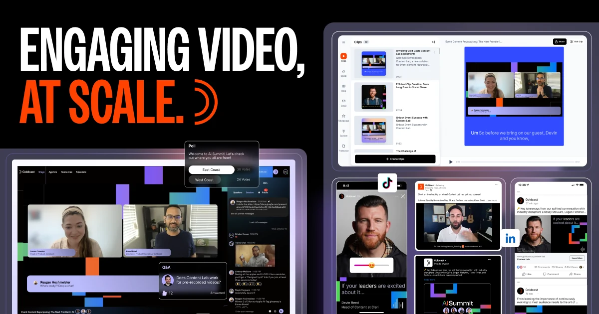 Collage of platform screens promoting engaging video at scale