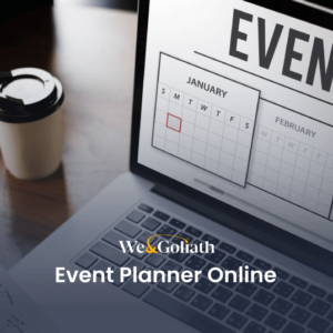 A laptop with the words event planner online on it.