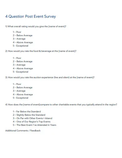 Four-question post-event survey form