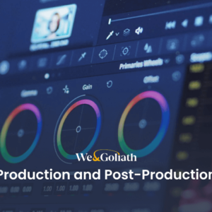 A computer screen with the words production and post production.