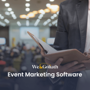 Top Event Marketing Software Picks for Market Success A man in a suit is holding a notebook with the words event marketing software.
