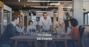 DEI Events and Their Impact on Equity and Inclusion A group of people sitting around a table with the words de events.