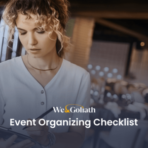 10-Step Ultimate Checklist for Event Organizing An image of a woman holding a tablet with the text event organizing checklist.