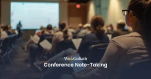 Essential Template for Taking Your Conference Notes Efficiently Audience member utilizing a conference note-taking template at a presentation.