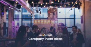9 Creative Ideas for Engaging Company Events Group of professionals networking at an indoor company event with ambient lighting and modern decor.