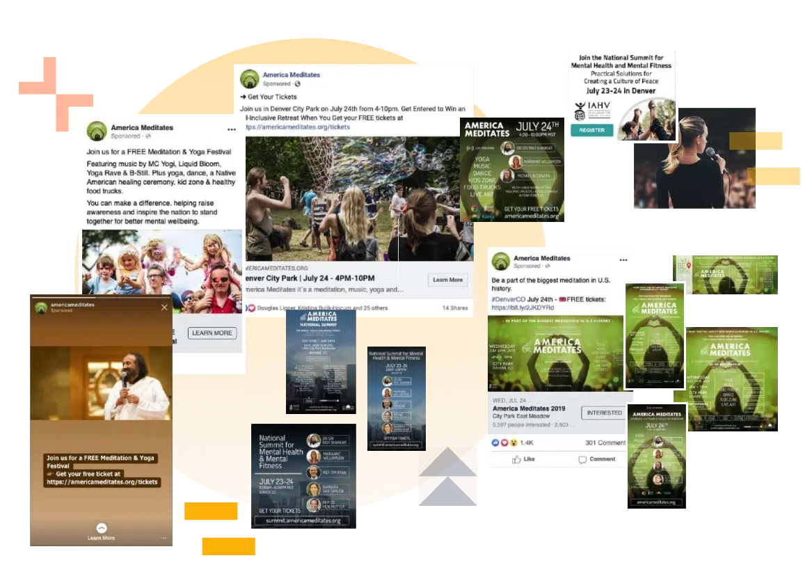 Facebook and Instagram ad creative for the America Meditates festival