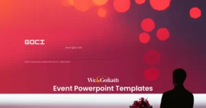 Creating Impactful Event Presentations: Templates for PowerPoint and Google Slides We and Goliath cover for event PowerPoint templates, showing a red presentation slide