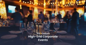 Planning High-End Corporate Events: A Comprehensive Guide We and Goliath cover for high-end corporate events, showing a candlelit dining room