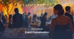 Understanding the Role of an Event Coordinator We and Goliath cover for event coordination, showing an outdoor evening reception