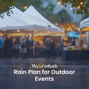 Mastering Outdoor Events: Strategies for Rainy Weather We and Goliath cover for a rain plan for outdoor events, showing a marquee at an evening event