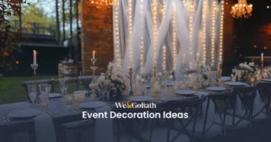Creative Event Decoration Ideas and Tips for Every Occasion We and Goliath cover for event decoration ideas, showing tables set with tall candles