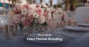Crafting a Unique Identity for Your Event Planning Business We and Goliath cover for event planner branding, showing a pink floral centrepiece