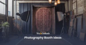 Unique Photo Booth Concepts for Unforgettable Events We and Goliath cover for photography booth ideas, showing a photo booth with studio lights