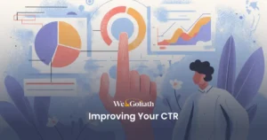 Insights into Boosting Click-Through Rates We and Goliath cover for improving your CTR, showing an illustrated analytics dashboard