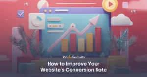 12 Proven Techniques for Enhancing Website Conversion Effectiveness We and Goliath cover for improving your website's conversion rate, showing a marketing dashboard