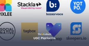 2025 User-Generated Content Platforms: A Comparison Guide We and Goliath cover for UGC platforms, showing logos of user-generated content tools