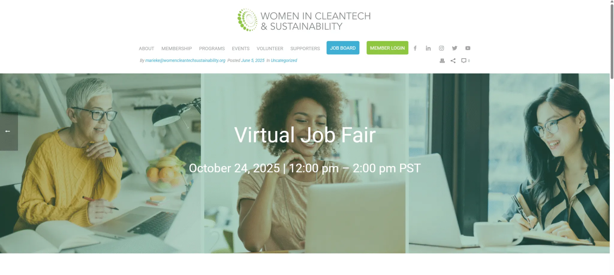 Event page for the Women in Cleantech and Sustainability virtual job fair