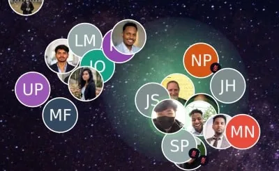 Attendee avatars connecting in a virtual networking lounge