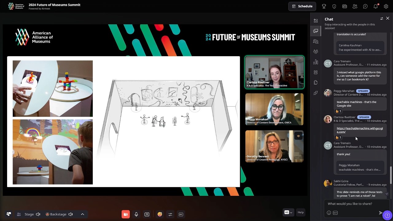 A virtual summit session with branded speaker graphics, slides and chat